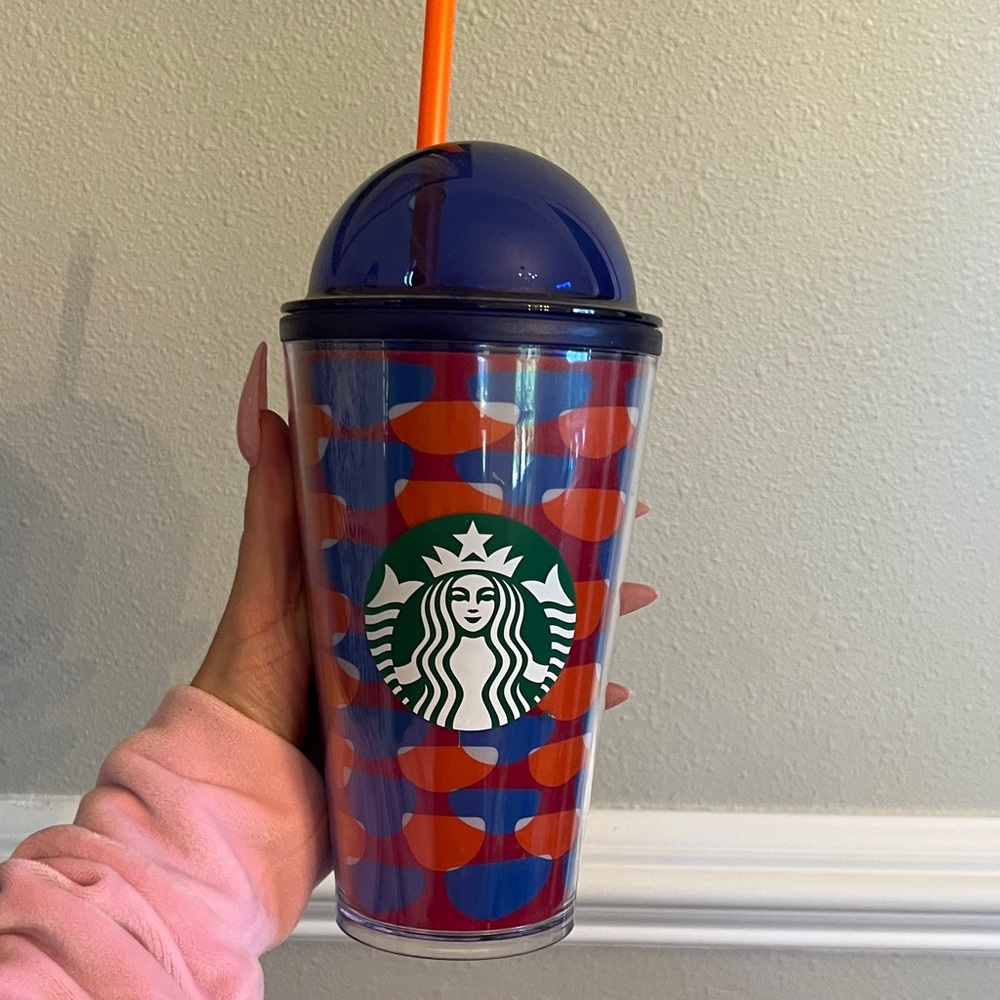 Starbucks Europe Blue and Orange Patterned Dome Tumbler